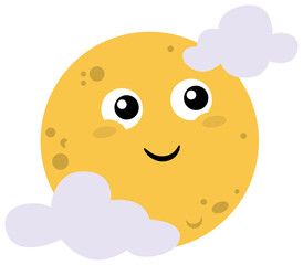 Vector Illustration of Full Moon with Cloud