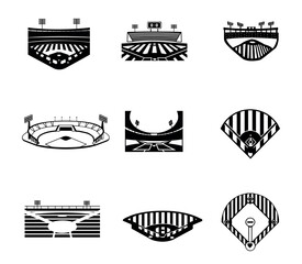 Baseball Field stadium background vector Clip Art Set, Professional Baseball Bat Sport Isolated Equipment Element, Baseball Exercise Champion Abstract Baseball Outline Icon Symbol Vector Silhouette