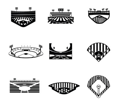 Baseball Field stadium background vector Clip Art Set, Professional Baseball Bat Sport Isolated Equipment Element, Baseball Exercise Champion Abstract Baseball Outline Icon Symbol Vector Silhouette