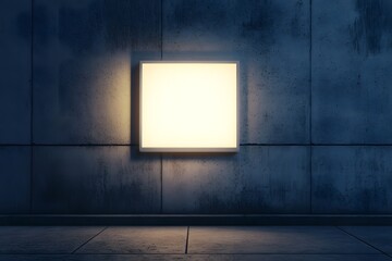 Glowing Square Sign on Concrete Wall at Night