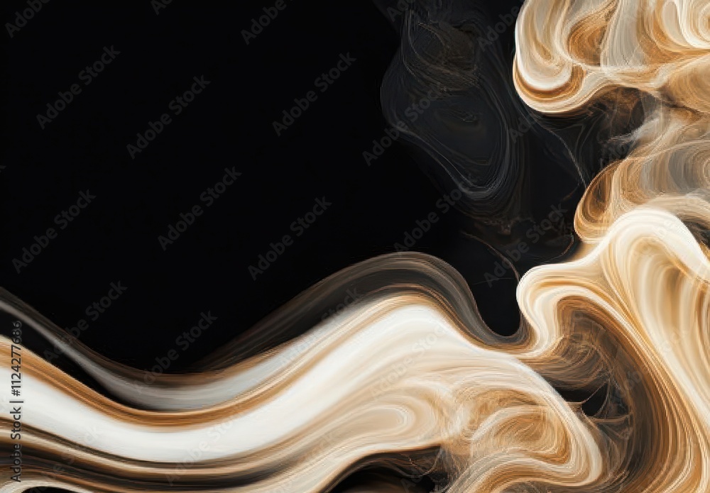 Poster abstract swirls of cream and coffee colors blending on a dark background, creating a mesmerizing vis