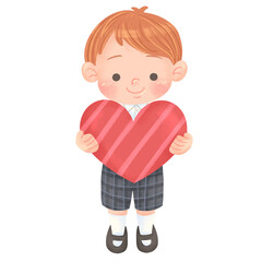 Illustration of Boy with Ginger Hair holding a big Heart. perfect for Pattern Design, social media, product or merch design for Valentines day