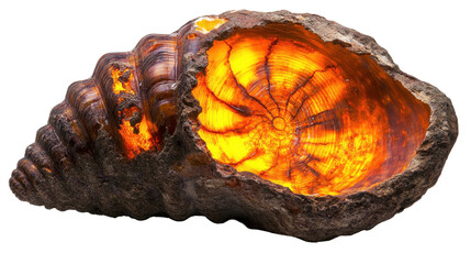Obraz premium Natural shell displaying vibrant amber interior. transparent background