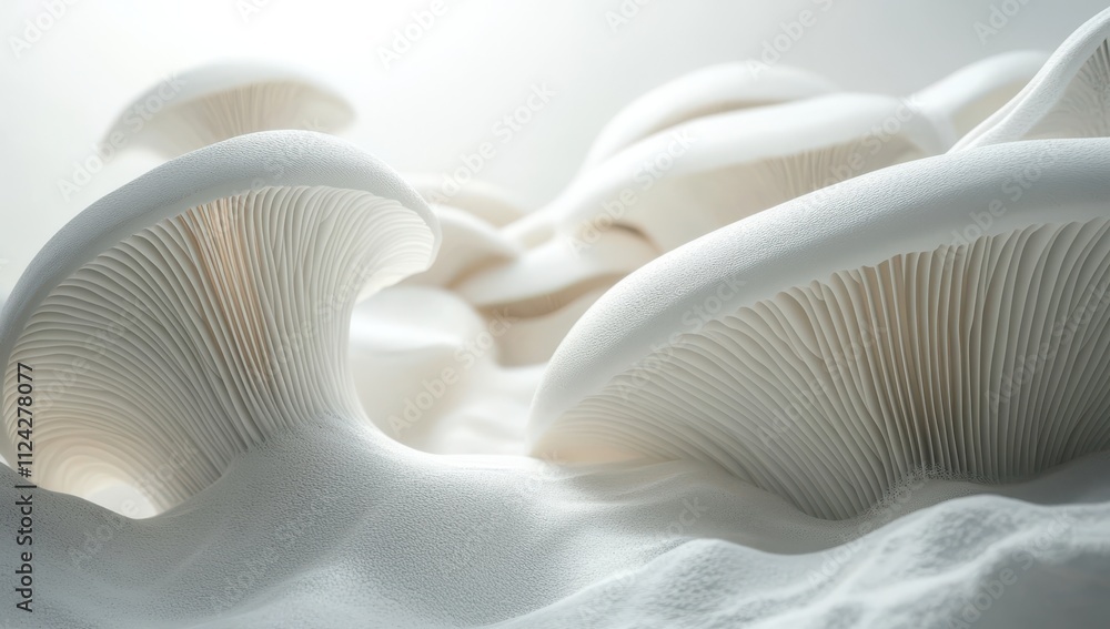 Poster abstract white textured forms representing organic shapes and flowing lines in a soft, ethereal land