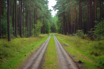 Fototapeta premium Pine Forest Trail gravel path forest tourism in Latvia