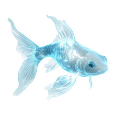 Shimmering translucent goldfish swimming gracefully. transparent background