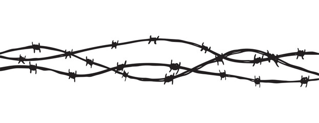 Barbwire fence background. Black sketch vector illustration. Design element for military, security, prison, slavery concept