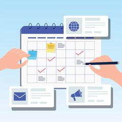 Writing the working plan and schedule social media business timeline	
