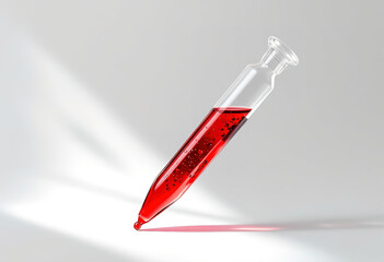 A glass pipette filled with a red liquid against a white background