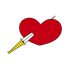 A heart with a knife sticking out of it