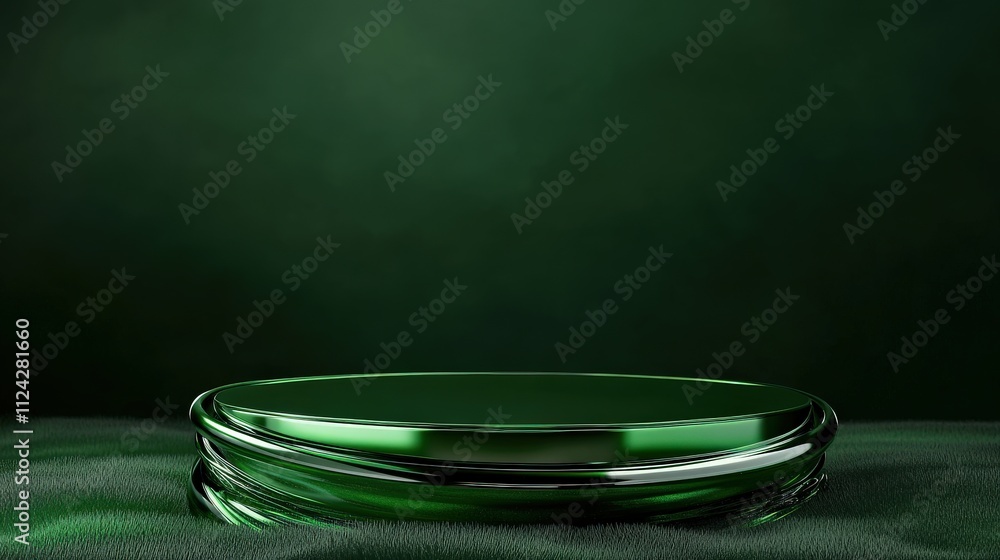 Aufkleber a green podium for product presentation, with a green background and a simple, round design. with an