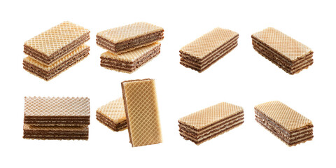 rectangular crispy wafers with chocolate and milk filling, set collection, mega bundle, isolated on transparent background