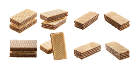 rectangular crispy wafers with chocolate and milk filling, set collection, mega bundle, isolated on transparent background