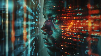 High-tech DNA sequencing sanger method digital background with binary code and genetic data visualization for biotechnology and genomic research