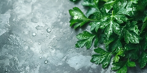 Fresh Parsley on Wet Surface