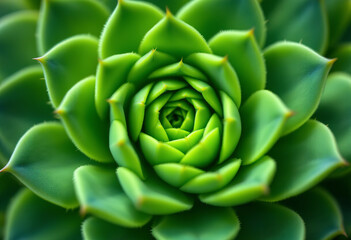 A close-up of a green succulent plant with tightly packed leaves forming a rosette shape