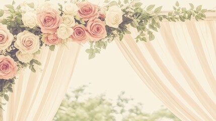 Elegant Floral Wedding Arch with Soft Pink and White Roses in Outdoor Setting