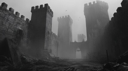 Ancient Fortress in Misty Darkness