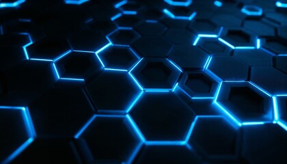 Futuristic Hexagonal Pattern with Glowing Blue Highlights