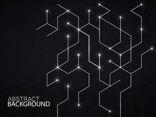 Abstract geometric background with glowing cubes. Geometrical technology concept with lines and points