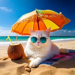 Cool Cat Chilling on the Beach, Generated AI
