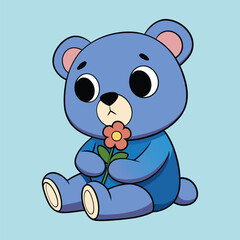 Vector clip art art illustration of a teddy bear holding a flower