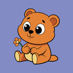 Obraz premium Vector clip art art illustration of a teddy bear holding a flower