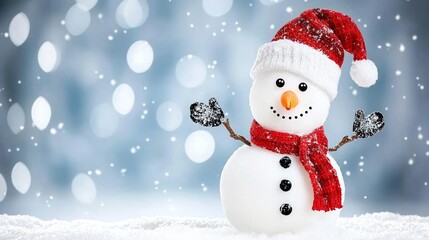 Fototapeta premium A festive snowman with a glowing lantern, standing in a snowy forest under a starry Christmas Eve sky.