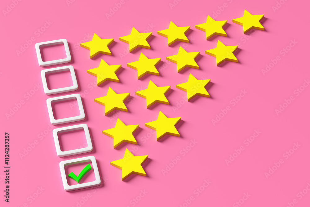 Poster checklist showing increasing customer satisfaction with five stars rating system