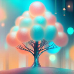 고요한 분위기, 거대한 나무 주변 멋진 장식, 따듯한  느낌의 배경 일러스트