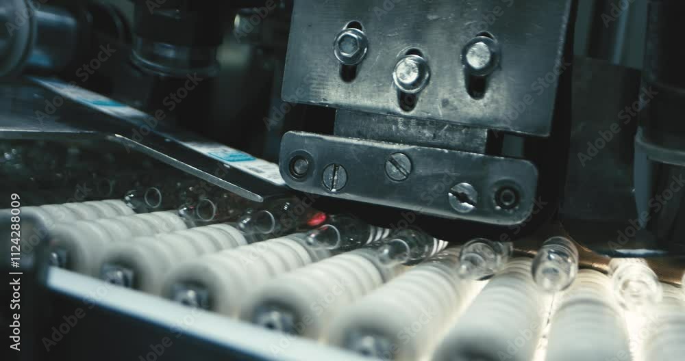Poster close-up view of a machine precisely labeling glass jars using advanced technology, ensuring accurac