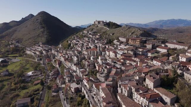 Aerial View of Charming Letino Village Nestled in the Matese Mountains, 4K Drone Footage
