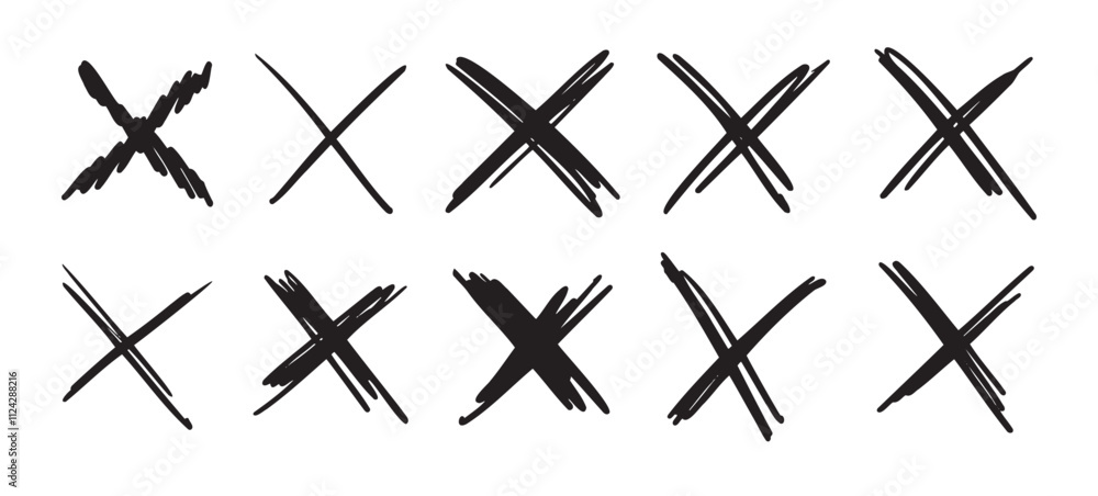 Fototapete doodle scribble crosses to cross out or mark text set. x sign sketch style. denial signs isolated on