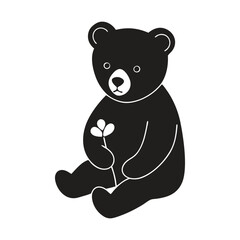 Vector clip art art illustration of a teddy bear holding a flower