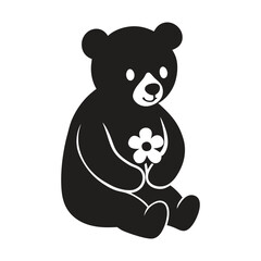 Vector clip art art illustration of a teddy bear holding a flower