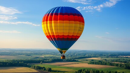 Fototapeta premium Colorful Hot Air Balloon Soaring Over Scenic Landscape