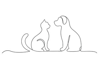 Continuous One-Line Drawing of Cat and Dog - Minimalist Pet Companionship Art