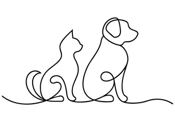 Continuous One-Line Drawing of Cat and Dog - Minimalist Pet Companionship Art