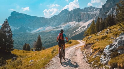 Bicycle hiking travel in the mountains illustration generated by ai
