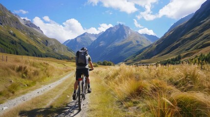 Bicycle hiking travel in the mountains illustration generated by ai