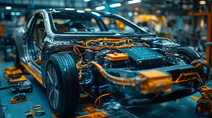 Obraz premium Electric Vehicle Assembly Line Interior Components