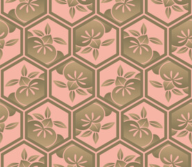 Japanese Leaf Hexagon Vector Seamless Pattern