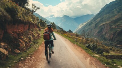 Fototapeta premium Bicycle hiking travel in the mountains illustration generated by ai