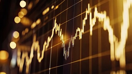 Abstract Golden Stock Market Chart with Bokeh Lights