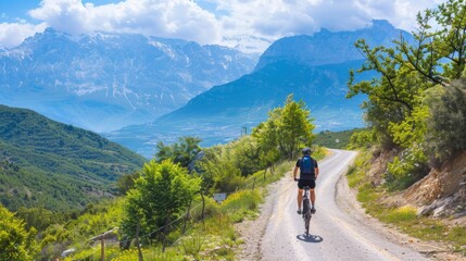 Fototapeta premium Bicycle hiking travel in the mountains illustration generated by ai