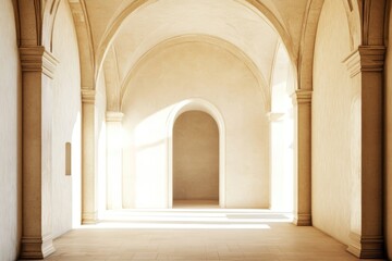 Fototapeta premium Minimalist Interior with Sunlit Grand Archway - Timeless Design for Architectural Inspiration