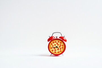 Minimalist Design of a Bright Red Alarm Clock with Pizza Dial for Modern Decor