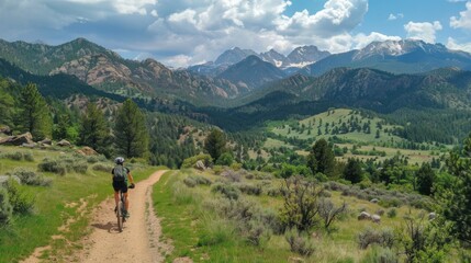 Fototapeta premium Bicycle hiking travel in the mountains illustration generated by ai
