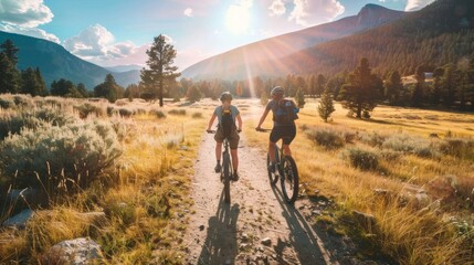 Obraz premium Bicycle hiking travel in the mountains illustration generated by ai