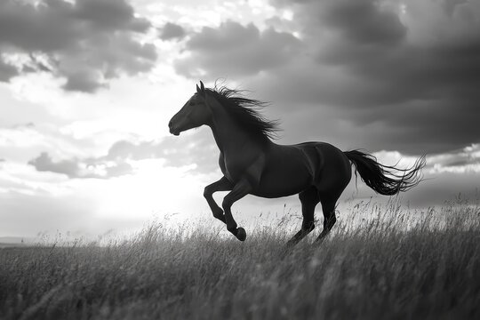 Three year old pony frolicking in the meadow